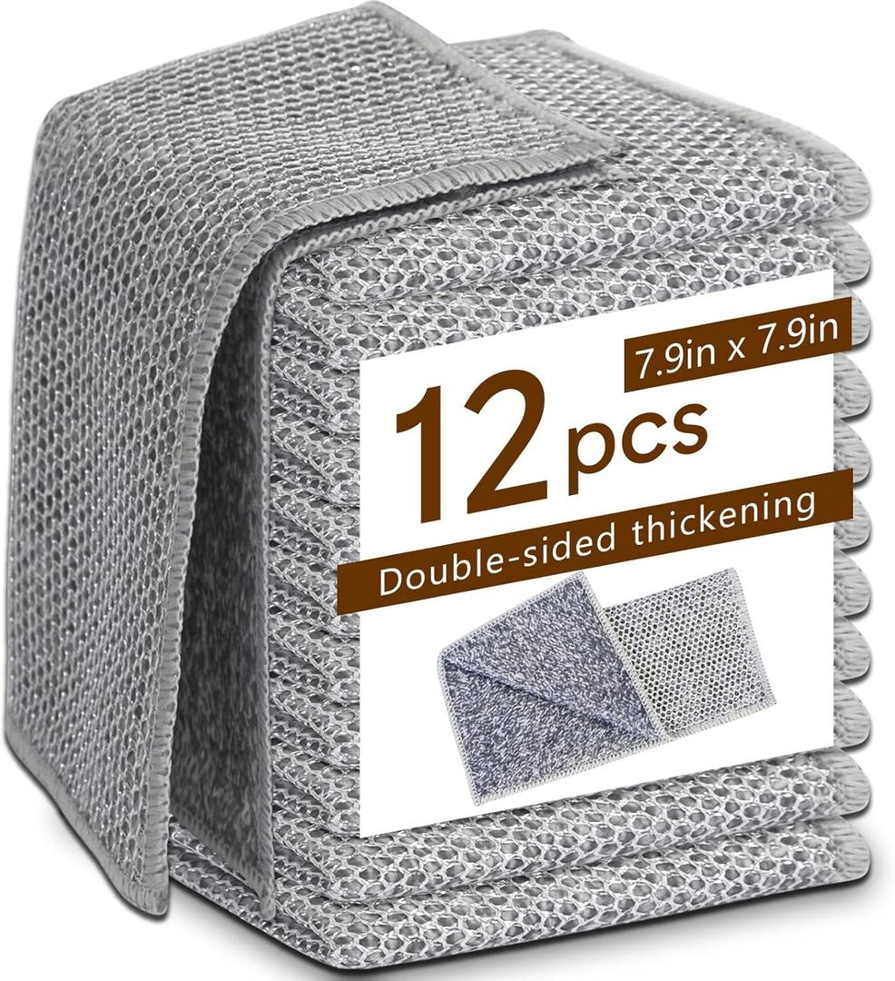 12Pcs New Upgrade 2-LayerNonScratch Wire Dishcloth, WireDishwashing Rag, Non-Scratch Wire DishwashingRagsfor Wet and Dry, Kitchen Cleaning Dish Ragsfor Cookware,Sinks, Dishes,Stove