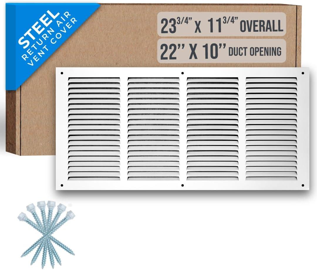 Fits 22x10 Duct Opening | Steel Return Air Grille by Handua | Vent Cover Grill for Sidewall and Ceiling | White | HVAC Cold Air Intake Grille | Outer Dimensions: 23.75"W X 11.75"