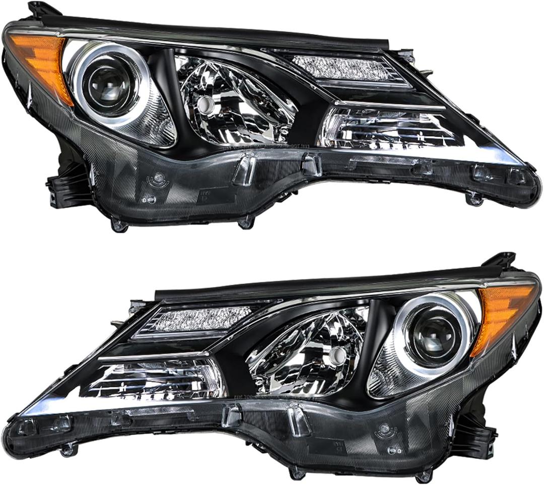 WFLNHB Front Headlights Assembly Replacement for Toyota RAV4 2013 2014 2015 Projector Black Headlights Headlamps Driver and Passenger Side
