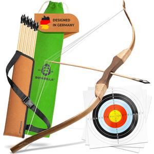 BOWRILLA Wooden Bow and Arrow for Kids with 10 Arrows, Quiver, 3 Targets & Storage Bag | Kids Bow and Arrow Set for Right- and Left-Handers | Indoor and Outdoor Toys for Children Boys & Girls