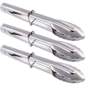 Small Stainless Steel Serving Tongs 7-Inch Salad Tongs, Set of 3 (Silver)