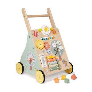 GiggleGems Wooden Baby Walker, Multiple Learning Activities Center Develops Motor Skills for Infant to Toddler, Push and Pull Walkers with Wheel for Boys Girls