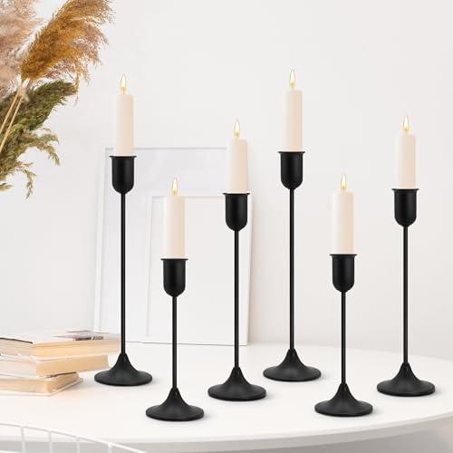 6 Pcs Black Candle Holders Set, Vintage Home Decor – Modern Taper Candlestick Holders for Wedding, Table Centerpieces – Great Gift for Housewarming, Birthday Parties, Wedding & Christmas Season