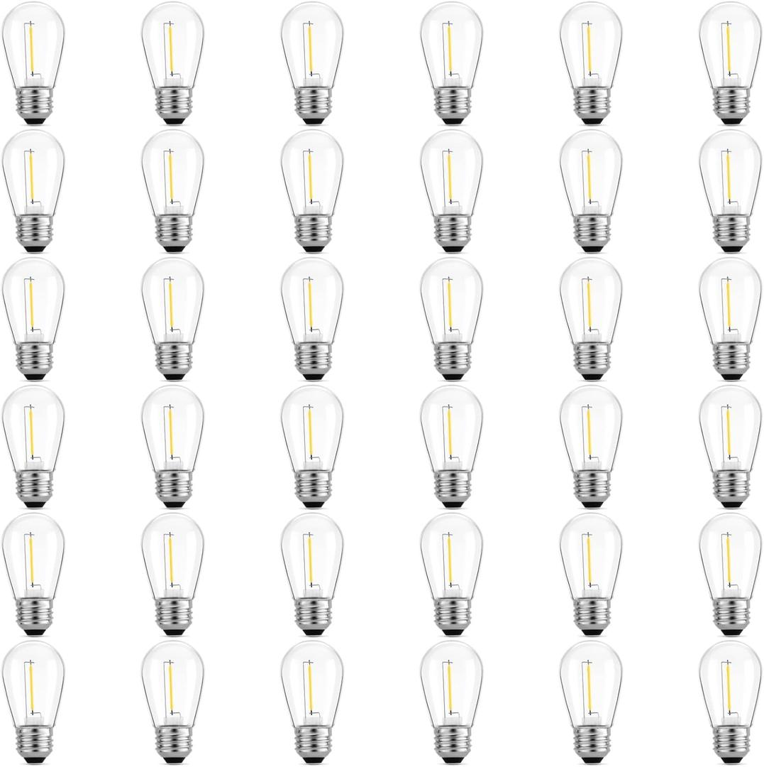 Meconard 36 Pack S14 LED Bulbs for Outdoor String Lights, Shatterproof Replacement Edison Bulbs for Patio String Lights Outdoor Waterproof, Warm White 2200K, Non-Dimmable, E26 Standard Base