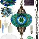 DEMMEX DIY Turkish Moroccan Mosaic Plug in Hanging Lamp Kit, 15ft Cord & Chain, Complete Craft Set, No Grout, No Experience Needed, for Adults & Teens, Make & Hang (Turquoise&Green)