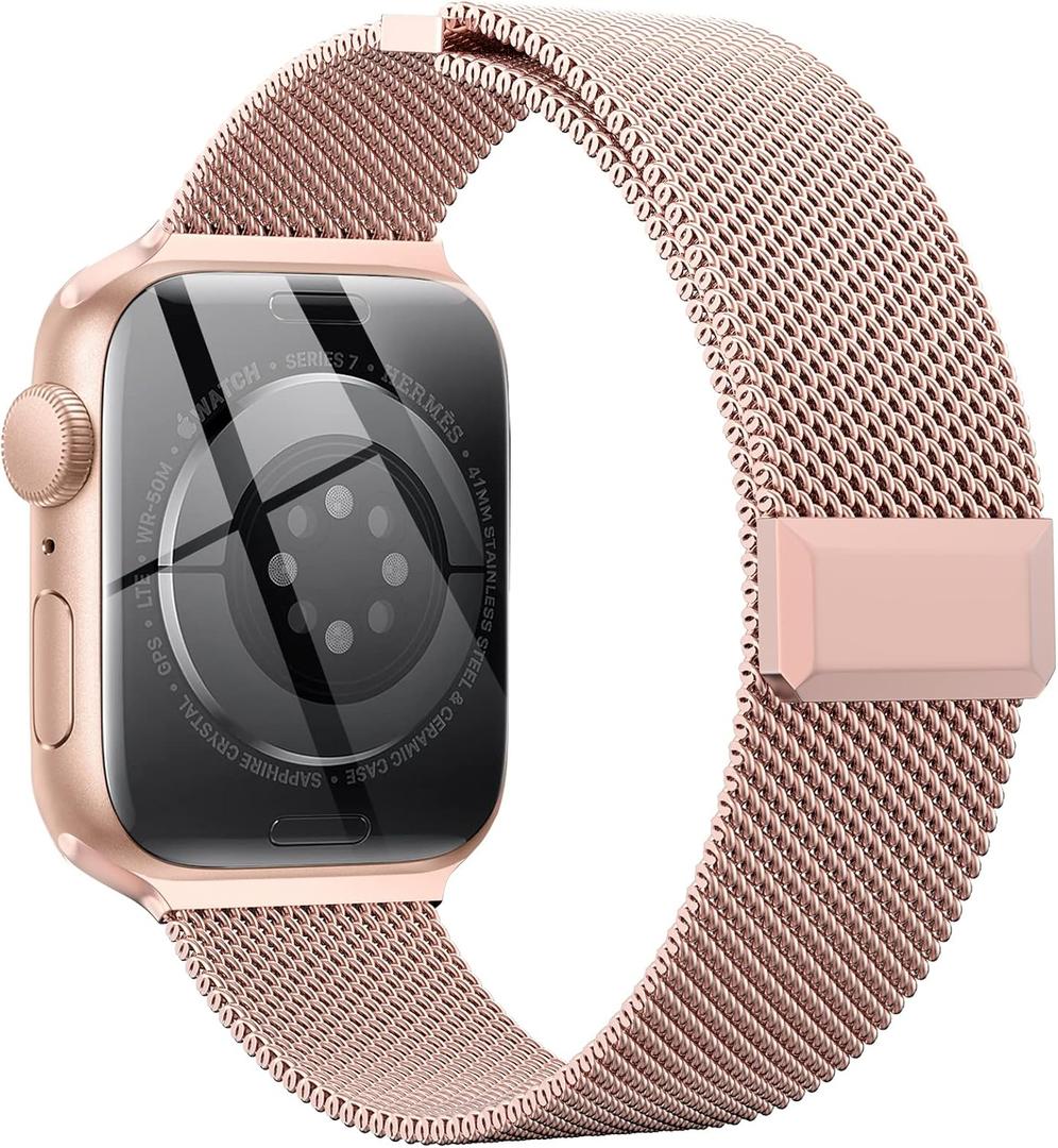 EPULY Compatible with Apple Watch Band 38mm 40mm 41mm 42mm Series 10 11, Stainless Steel Mesh Loop Magnetic Clasp Bands for iWatch Series 9 8 7 6 5 4 SE3 2 Women Men - 42/41/40/38mm Champagne