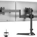 Triple Monitor Stand, Full Motion Adjustable Arm Fits 3 Screens up to 27 inch, Free Standing Desk Stand with Base and Cable Management, 22 lbs Weight Capacity per Arm, 75/100 mm VESA, Black