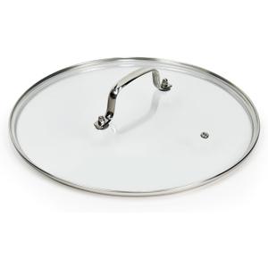 12 IN Glass Lid with Stainless Steel Handle for Frying Pan, Tempered Replacement Cover Compatible for All Cookware for Skillets, Round Cast Iron, Cast Aluminium, Stainless Steel Pans & Pots (Silvery Handle)