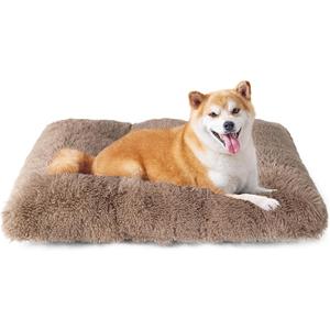 EHEYCIGA Fluffy Dog Crate Bed for Large Dogs, Plush Faux Fur Crate Pad, Calming Anti Anxiety Large Dog Bed, Washable Soft Warm Mat with Non-Slip Bottom, Camel (35.4 x 23.6)
