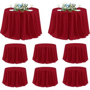sancua 8 Pack Christmas Red Round Tablecloth 120 Inch Fit 48-96 Inch Tables