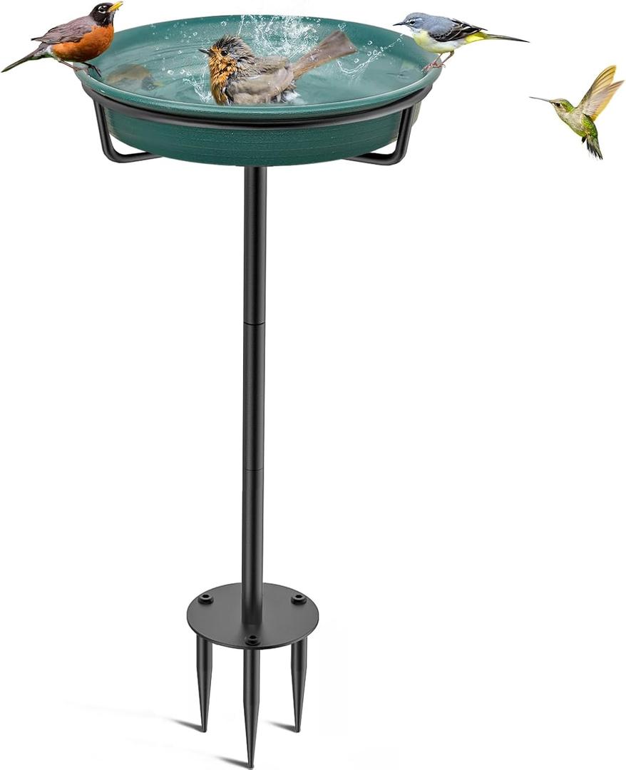 Bird Baths for Outdoors, Detachable Birdbaths for The Garden Clearance, Freestanding Bird Baths for Outdoors Heavy Duty, Bird Bath Bowl Spa & Birdfeeder with Metal Stake Stand (Green)