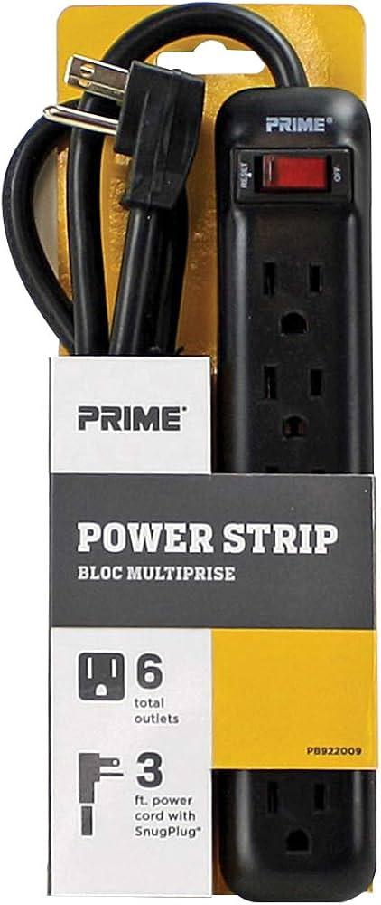 Prime Wire & Cable PB922009 6-Outlet Power Strip with Right Angle Plug and 14-3 SJT 3-Feet Cord,Black
