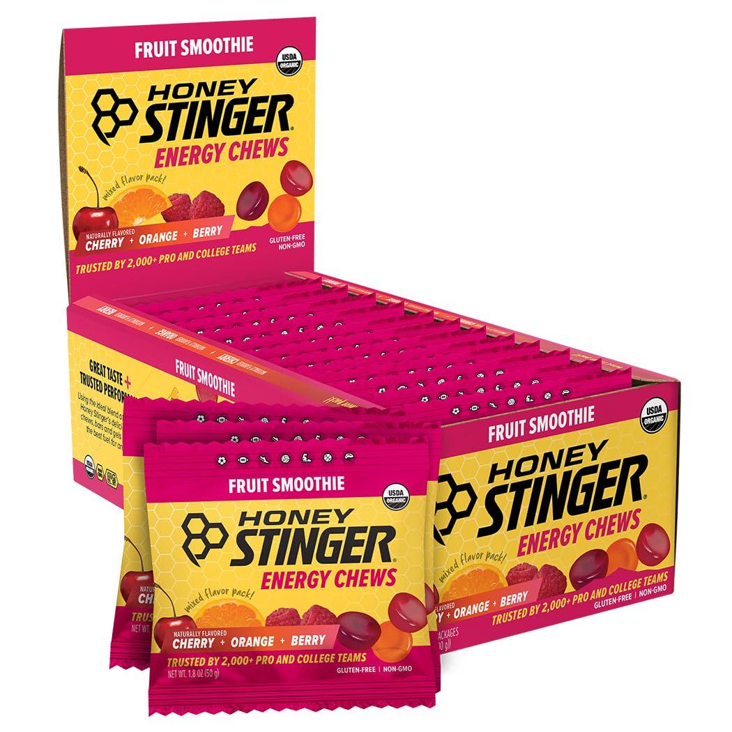 Honey Stinger Organic Fruit Smoothie Energy Chew, Gluten Free & Caffeine Free, for Exercise, Running and Performance, Sports Nutrition for Home & Gym, Pre and Mid Workout, 21.6 Ounces (Pack of 12) (EXP 06/30/27)
