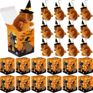 12 Pcs Halloween Capybara Plush Keychain with 12 Pcs Gift Box Cute Halloween Capybara Stuffed Animals Keychains Pendant with Goodie Candy Box for Birthday Gift Favor Accessories