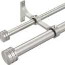 Double Curtain Rods with Aluminum End Cap and Full Enclosure Brackets, 1- Inch Front and 5/8 Inch Back Window Rod, Dual Drapery Rods Adjustable from 36 to 72 Inches (3-6 Feet), Brushed Nickel