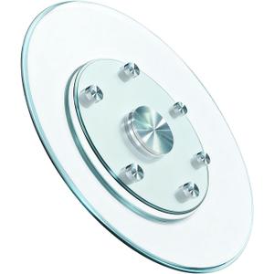 24" Glass Lazy Susan for Dining Table, Glass Turntable Table Centerpiece with 6 Rotating Wheels, 360 Smooth and Silent Spin Tabletop Rotating Tray, for Family Gatherings, Banquets, Weddings, 61 cm