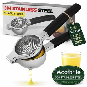 Lemon Squeezer, Stainless Steel Lemon Juicer & Lime Squeezer, Manual Citrus Juicer with Non-Slip Silicone Handles, Easy to Use & Clean