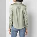 Womens Bay Leaf Satin Y Neck Ruched Shoulder Shirt Long Sleeve Tops Dressy Business Casual Blouse (M)