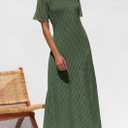 PRETTYGARDEN Womens Eyelet Cover Up Dress 2026 Summer Vacation Resort Maxi Dresses Beach Short Sleeve Hollow Out Sundress (Green, M)