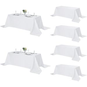 Fokitut 6 Pack Rectangle Tablecloth, 90x156 Inch, Stain Resistant and Wrinkle Polyester Table Cloth, Fabric Table Cover for Kitchen Dining, Wedding, Party, Holiday Dinner-White