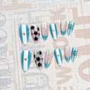 3 x 24 Pcs World Cup Argentina Press On Nails - Blue Cat Eye | Medium Almond Fake Nails Press ons with French Tip & Soccer Designs Reusable Glue On Nail Kit with Adhesive Tabs for Women Manicure