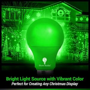 Bluex Bulbs 2 Pack BlueX LED A19 Green Light Bulb - 9W (60Watt Equivalent) - E26 Base LED Lights, Party Decoration, Porch, Home Lighting, Holiday Lighting, Decorative Illumination Bulb