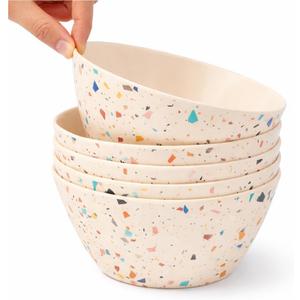 Bamboo Bowl Set of 4, 6-Inch, 20 oz Deep Cereal & Snack Bowls for Kids and Toddlers BPA-Free, Dishwasher Safe, Lightweight Alternative to Plastic or Ceramic (Confetti)