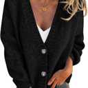 PRETTYGARDEN Cardigan Sweaters for Women Trendy Fall 2026 Long Sleeve Button Down Oversized Chunky Knit Sweater Outerwear (Black)