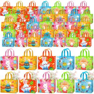 Abbylike 100 Pack Large Easter Gift Bags Bulk Reusable Easter Tote Bags with Handles Non Woven Treat Baskets for Egg Hunt Party Favors, 12.8 x 9.8 x 6.7 Inch