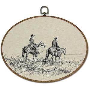 LKETW Vintage Western Cowboy Oval Wall Art Decor, Vintage Farmhouse Western Oval Canvas Hanging Decor, Retro Country Southwestern Rodeo Wall Decorations for Home Living Room Bedroom, 11.4x8.6 Inch