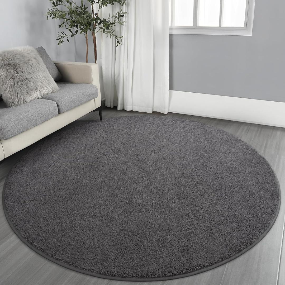 Gifeas Ultra Soft Round Area Rugs for Living Room Bedroom, 4x4 Feet Dark Grey Thickened Memory Foam Modern Indoor Circle Carpets, Non-Slip Comfy Circular Rug for Boys Girls Nursery Room Home Decor