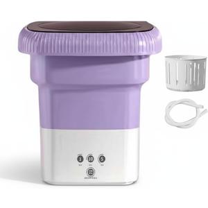 Portable Foldable Mini Washing Machine 11L  Travel & Dorm Washer for Baby Clothes, Underwear & Delicates  Compact, Quiet & Eco-Friendly  Purple