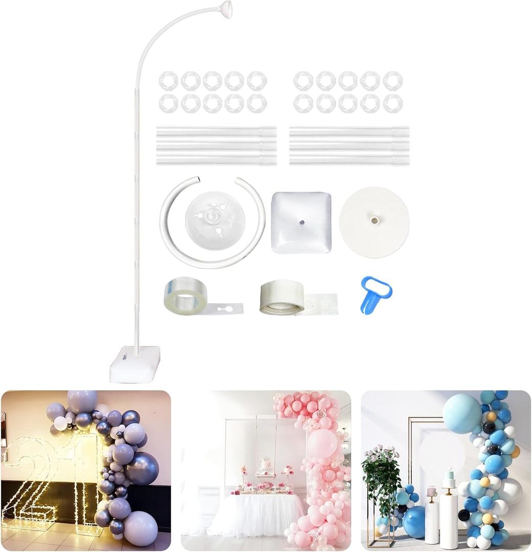 8ft Adjustable Balloon Arch Stand Bendable Balloon Arch Kit with Stand for Birthday, Wedding, White