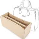 LEXSION Felt Purse Organizer Insert,Handbag Organizer with Detachalbe Zipper Pocket for ONTHEGO GM,3 Size 8034 Beige Large