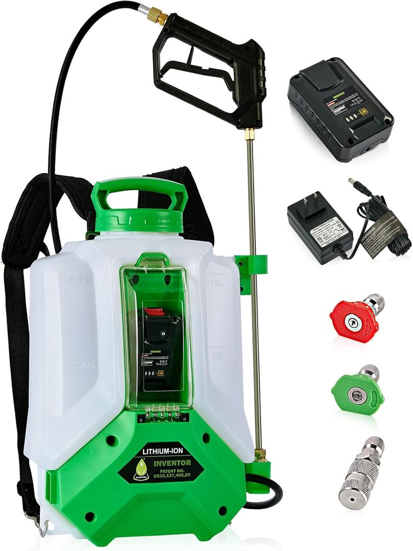 Backpack Sprayer 4 Gallon, 2.6Ah- Lithium Battery Powered for Weeding, Spraying, Cleaning (Inventor 5 Classic 4Gal)