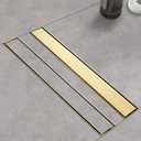 Linear Shower Drain with Tile Insert Panels 18 Inch Brushed Gold 304 Stainless Steel Rectangle Shower Floor Drainwith Hair Catcher, Adjustable Feet