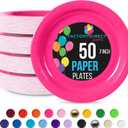 Party Solids Hot Pink Paper Plates Disposable Heavy Duty 7 Inch Hot Pink Disposable Plates For Party 50 Pieces Heavy Duty 350 GSM, Birthday Supplies (Cerise)