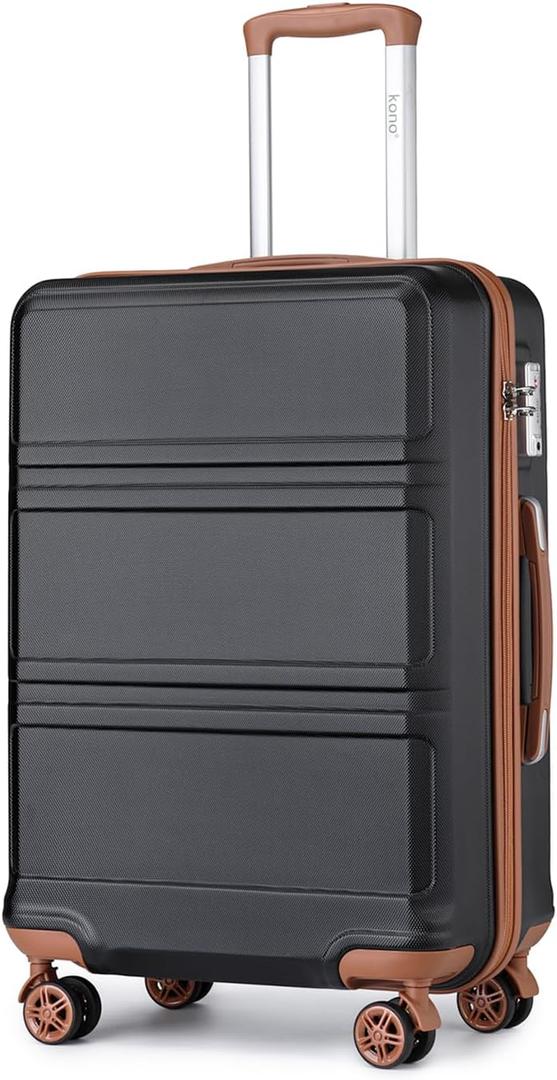 Kono 24 Inch Luggage Suitcase with Spinner Wheels TSA Lock Lightweight PC+ABS Hardside Medium Checked Luggage Durable Rolling Suitcase Apricot Black