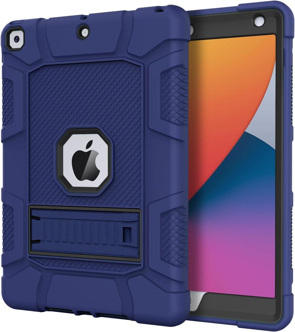Azzsy Case for iPad 9th Generation/iPad 8th Generation/iPad 7th Generation (10.2 Inch, 2021/2020/2019 Model), Heavy Duty Shockproof Rugged Protective Case for iPad 10.2 inch (Navy Blue)