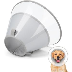 Dog Cone Collar with Soft Padding to Stop Licking, Elizabeth Recovery Collar After Surgery for Large Medium Small Dogs, Comfortable Pet Head Cone Alternative for Neutering Spay Injury (S(Depth:7.3, Girth:9-16), Light Grey)