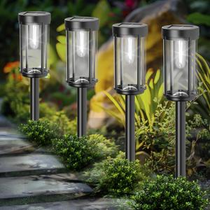12 Pack Solar Lights Outdoor Waterproof for Garden Walkway Pathway Lawn Yard Decorative Modern Landscape Lighting. (Cool White Light, 12)