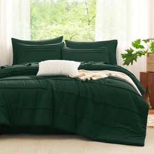 CozyLux Full Size Comforter Sets Emerald Green, 7 Pieces Soft Pinch Pleat Bed in a Bag Full Comforter Set with Sheets, Bed Set with Down Alternative Comforter, Sheets, Pillowcases & Shams