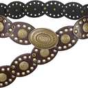 WERFORU Women Wide Western Belts for Dress Vintage Disc Belts for Women Cowgirl Leather Waist Belts Country Style Accessory-Style 10,S:Length 41"：Fit Waist Size Below 36"
