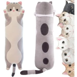 2 x Handytoolinc Soft Cat Plush Kitten Pillow - Long Body Stuffed Animal Sleeping Pillow, Cotton, Grey (19.7inch/50cm) - Gift for Kids, Girlfriend