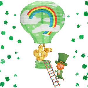 Motipuns St. Patrick's Day Leprechaun Trap Kit Hot Air Balloon Paper Lantern Gold Coin Rainbow Straw DIY Saint Patty's Day Toy Catch a Leprechaun Craft Gift Classroom Party Supplies Decoration