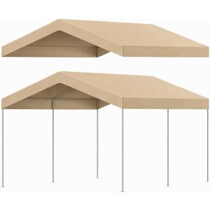 10 x 20 ft Canopy Replacement Cover for Carport, Heavy Duty Waterproof & UV Protected Garage Top Tent Shelter Tarp, Tear-Resistant Car Shed Tarpaulin Cover with Ball Bungees (Cover Only) Beige