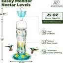 Kingsyard Glass Hummingbird Feeders for Outdoors Hanging, 25 oz Leak Proof Hummingbird Feeder with Ant Moat & 6 Bee Proof Feeding Ports, Turquoise