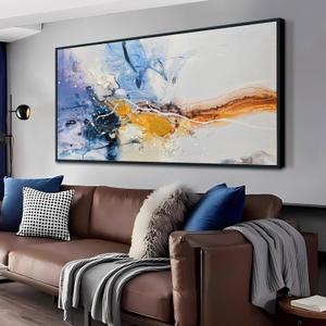 Ardemy Abstract Wall Art Canvas for Living Room Modern Framed Textured Painting Picture Bedroom Artwork Home Office Kitchen Dining Room Wall Decor, Black Wood Large 48"x24"