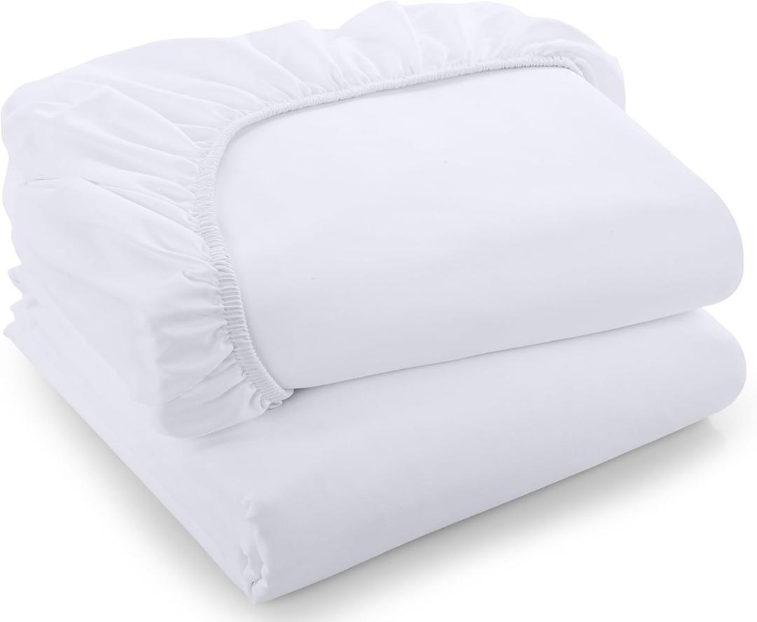 Utopia Bedding Twin Fitted Sheets - Bulk Pack of 02 Bottom Sheets - Soft Brushed Microfiber - Deep Pockets - All Around Elastic (White)
