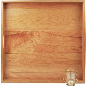 22"x 22" Large Cherry Wood Square Ottoman Serving Tray with Handles